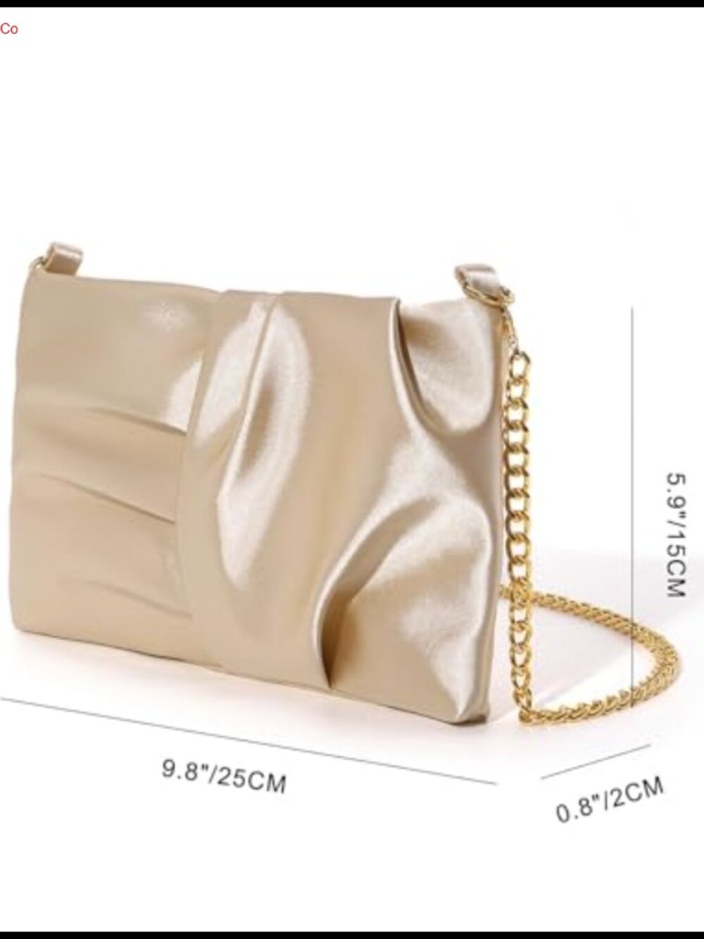Satin Evening Clutch Ruched Rectangular Detachable Chain Snap Closure - Picture 2 of 6